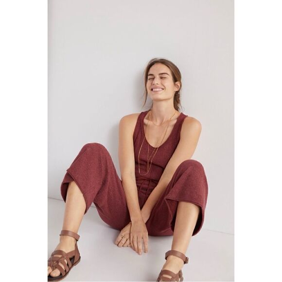 NEW Daily Practice by Anthropologie Cropped Knit Seamed Lounge Jumpsuit Medium - Picture 1 of 4